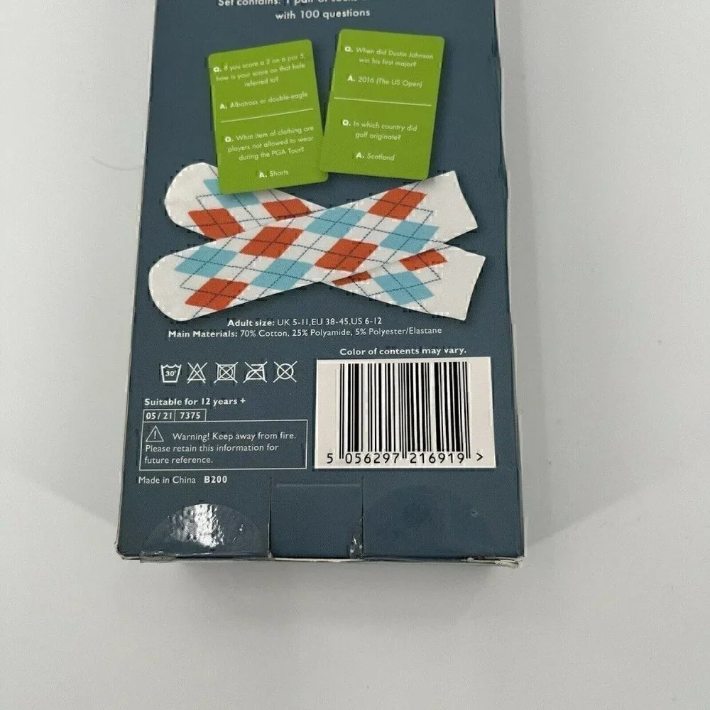 New Golf Socks & Trivia Gift Set Professor Puzzle Argyle Men’s Size 6-12